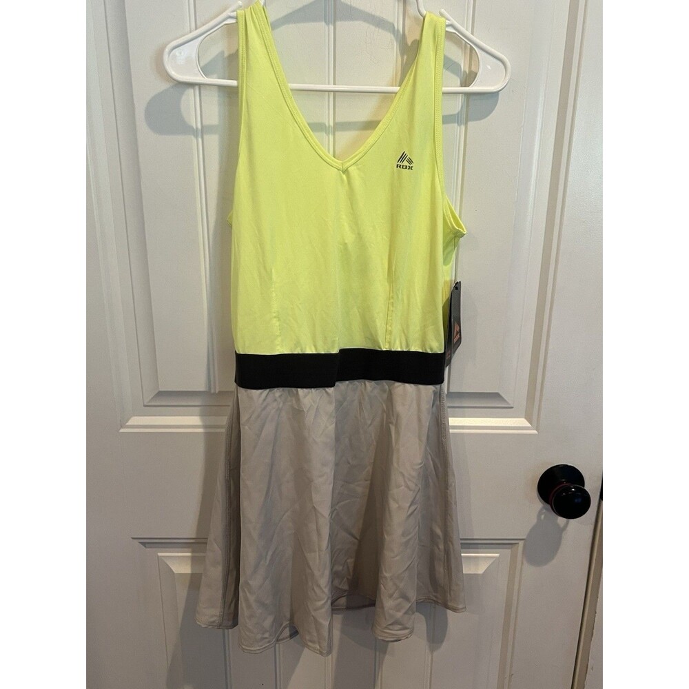 NWT RBX Performance Tennis Golf Dress M Neon Yellow Color Block Active Race back